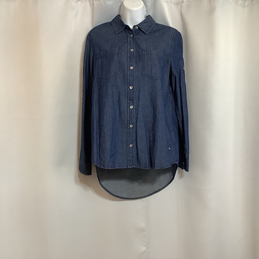 Coupe Collection Denim Button-Up Shirt with Floral Sleeves